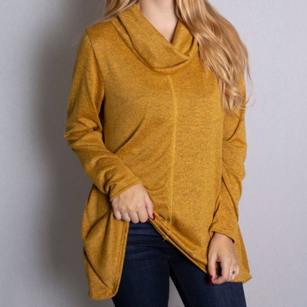 New! Golden Heather Cowl Neck Sweater Top